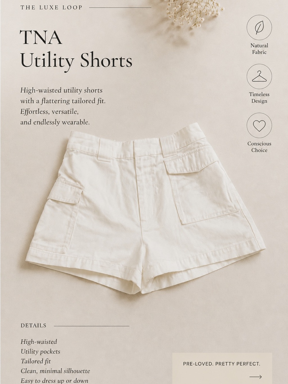 TNA High-Waist Utility Shorts — Ivory